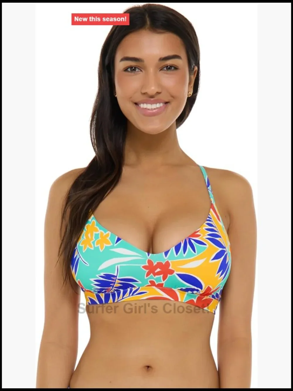 Fixed Triangle Bikini Top with Removable Soft Cups - 2-Way Tie Back